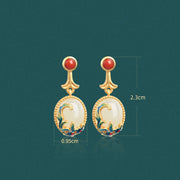 Buddha Stones Vintage Jade Red Agate Abundance Copper Drop Earrings