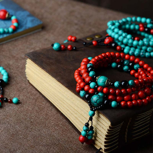 Buddha Stones Turquoise Black Onyx Red Turquoise Bead Protection Bracelet Bracelet Necklaces & Pendants BS 1