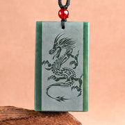 Buddha Stones Hetian Cyan Jade Dragon Engraved Success Necklace Pendant Necklaces & Pendants BS 1