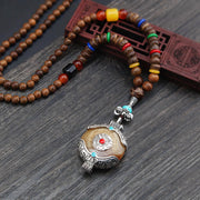Buddha Stones Tibetan Wenge Wood Bodhi Seed Agate Elephant Protection Necklace Pendant Necklaces & Pendants BS 12
