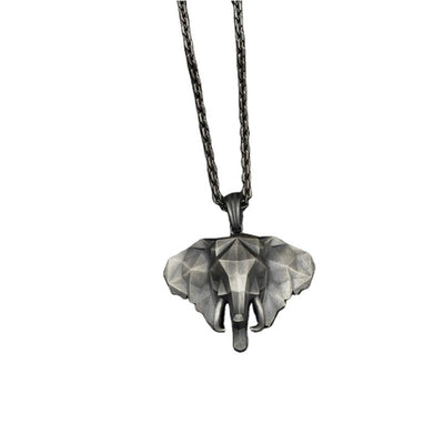 Buddha Stones Elephant Pewter Titanium Steel Strength Necklace Pendant Necklaces & Pendants BS Black