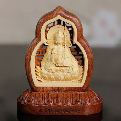 Buddha Stones Guru Rinpoche Buddha Padmasambhavan Serenity Wood Engraved Statue Figurine Decoration Decorations BS 7*7.5cm