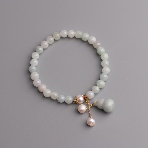 Buddha Stones Natural Jade Pearl Gourd Prosperity Luck Bracelet Bracelet BS 7