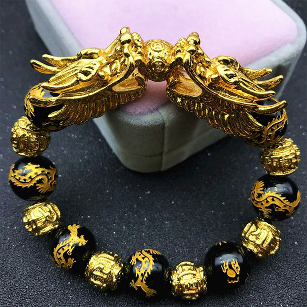 Buddha Stones Double Dragon Wealth Protection Bracelet Bracelet BS 4