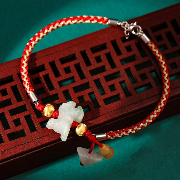 Buddha Stones Chinese Zodiac Jade Prosperity Red String Bracelet Anklet Bracelet BS Horse(Bracelet/Anklet Size 19.5+4cm)