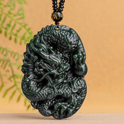 Buddha Stones Hetian Cyan Jade Dragon Success Harmony Necklace Beaded String Pendant Necklaces & Pendants BS 1