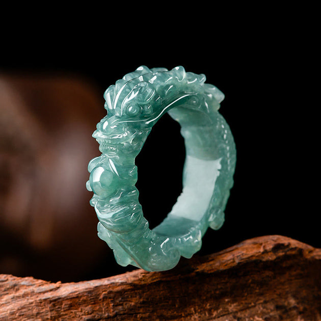 Buddha Stones Natural Jade Dragon Success Ring – buddhastoneshop