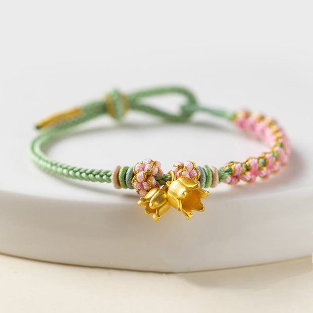 Buddha Stones Handmade Lily Of The Valley Luck Protection String Bracelet Bracelet BS Green Pink 17-19cm