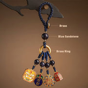 Buddha Stones Nothing to Be Superstitious Dancing Lion Copper Wealth Key Chain