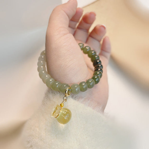 Buddha Stones Natural Hetian Jade Money Bag Charm Bead Prosperity Bracelet Bracelet BS 2