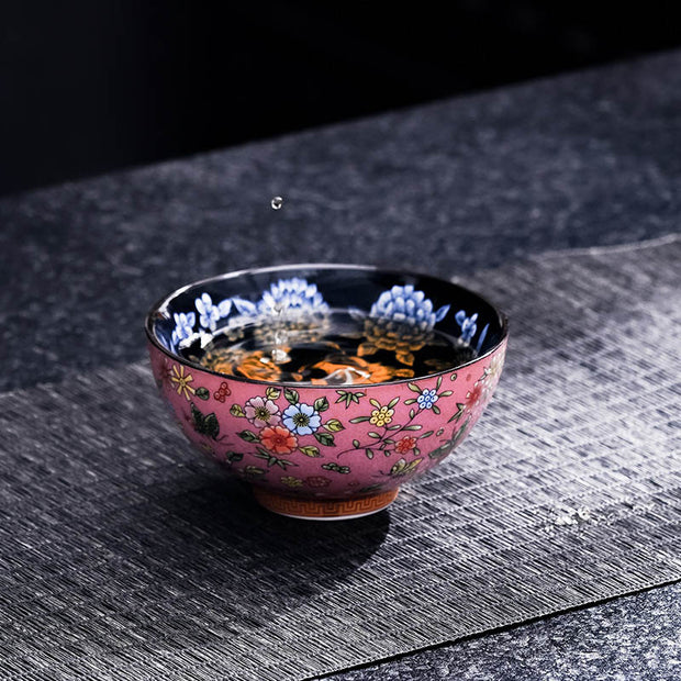 Buddha Stones Koi Fish Chrysanthemum Peony Flower Butterfly Ceramic Teacup Kung Fu Tea Cup Bowl 100ml