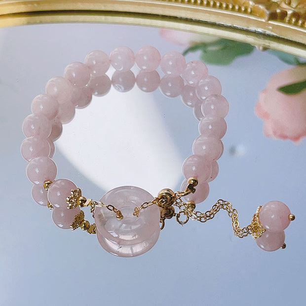 Buddha Stones Natural Pink Crystal Peace Buckle Love Charm Bracelet