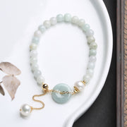 Buddha Stones Natural Jade Pearl Peace Buckle Prosperity Luck Bracelet Bracelet BS Jade (Prosperity ♥ Abundance)