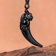Buddha Stones Natural Black Jade Chinese Zodiac Dragon Tooth Pattern Protection Necklace Pendant Necklaces & Pendants BS 5