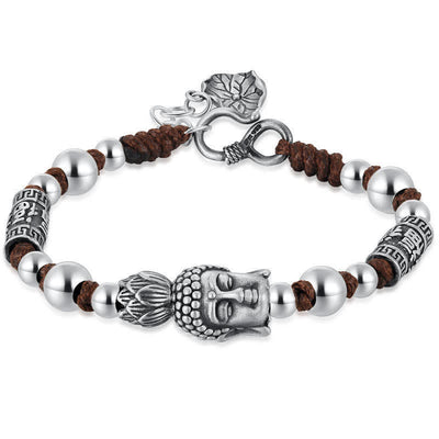 Buddha Stones 999 Sterling Silver Buddha Lotus String Braided Blessing Bracelet