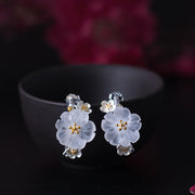 Buddha Stones 925 Sterling Silver Plum Blossom Floral Blessing Earrings Earrings BS Crystal Plum Blossom