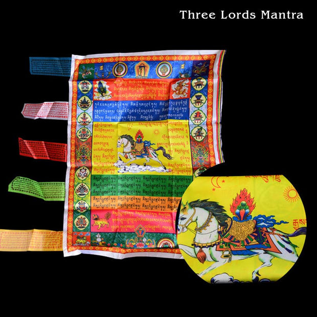 Buddha Stones Tibetan Colorful Windhorse Protection Outdoor Prayer Flag Decoration Decorations buddhastoneshop Three Lords Mantra