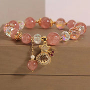 Buddha Stones Natural Strawberry Quartz Crystal Money Bag Charm Positive Bracelet Bracelet BS Strawberry Quartz(Love♥Healing)