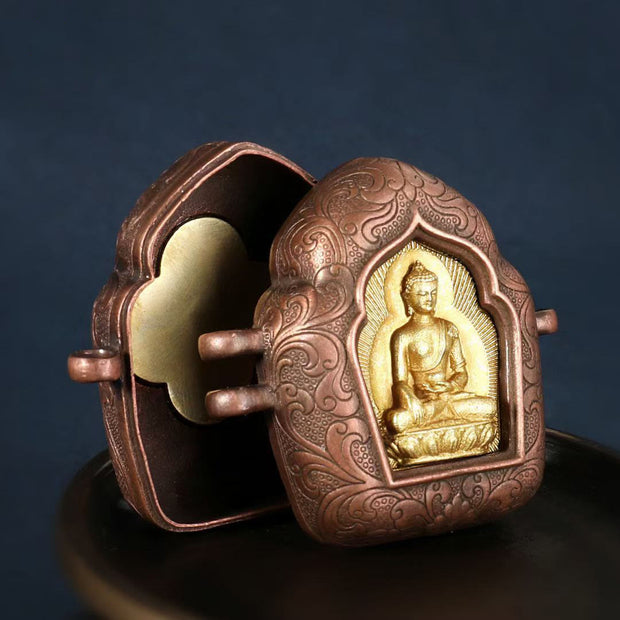 Buddha Stones Tibetan Gold Buddha Double Dorje Copper Serenity Ghau Prayer Box Necklace Pendant Necklaces & Pendants BS 2