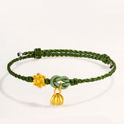 Buddha Stones Handmade 999 Gold Lotus Flower Pod New Beginning Braid String Bracelet Bracelet BS 5