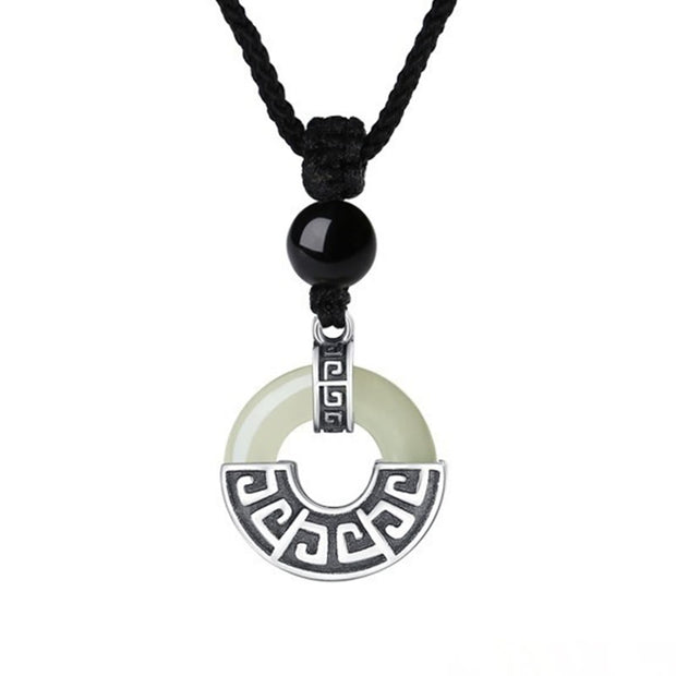 Buddha Stones 925 Sterling Silver Natural Hetian Jade Peace Buckle Prosperity Necklace Pendant Necklaces & Pendants BS 9