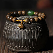 Buddha Stones 999 Gold Brunei Agarwood Cyan Jade Lotus Flower Peace Strength Bracelet Bracelet BS 19cm