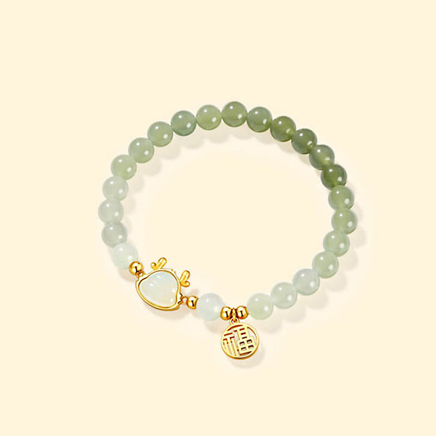 ❗❗❗A Flash Sale- Buddha Stones 925 Sterling Silver Year of the Dragon Natural Hetian Jade Dragon Fu Character Charm Success Bracelet