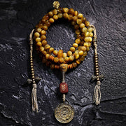 Buddha Stones 108 Mala Beads Natural Tiger Eye Copper Dorje Protection Tassel Bracelet Mala Bracelet BS 24