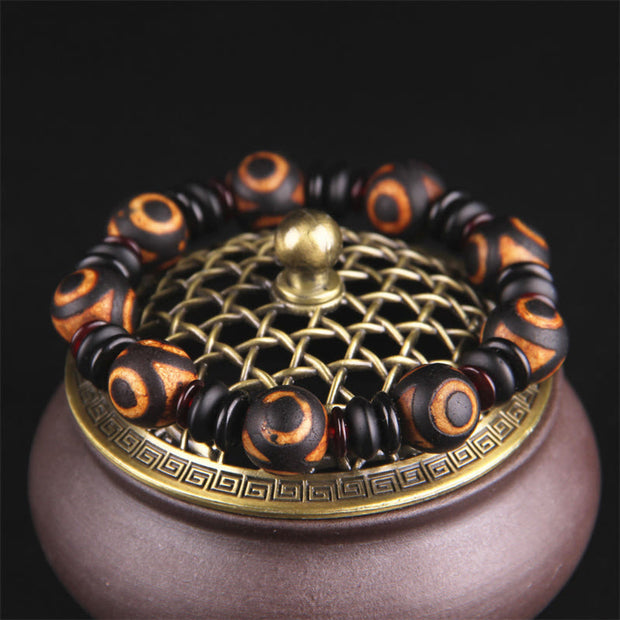 Buddha Stones Tibetan Three-eyed Dzi Bead Luck Protection Bracelet