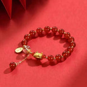Buddha Stones Year of the Dragon Dumpling Natural Red Agate Garnet Hetian Jade Fu Character Luck Success Bracelet Bracelet BS 3