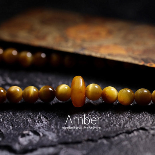 Buddha Stones 108 Mala Beads Natural Tiger Eye Copper Dorje Protection Tassel Bracelet Mala Bracelet BS 13