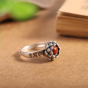 Buddha Stones925 Sterling Silver Lotus Red Agate Confidence Blessing Ring