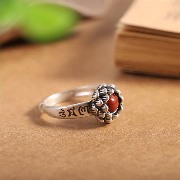 925 Sterling Silver Lotus Red Agate Confidence Blessing Ring (Extra 30% Off | USE CODE: FS30) Ring BS 8