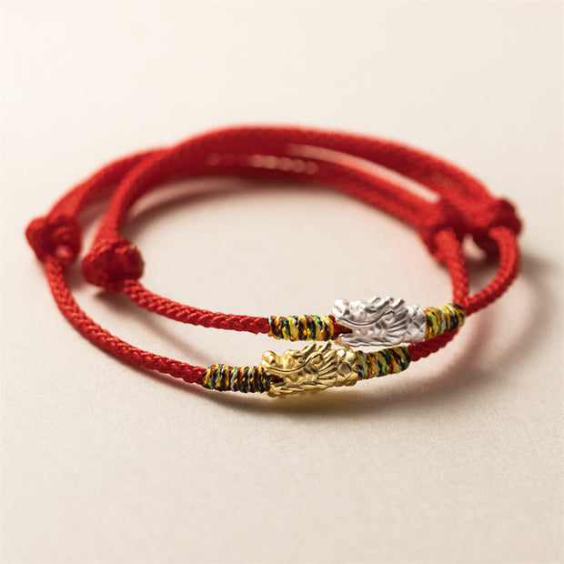 Buddha Stones 925 Sterling Silver Year of the Dragon Luck Strength Red Rope Bracelet Bracelet BS main