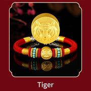 Buddha Stones 999 Gold Chinese Zodiac Om Mani Padme Hum King Kong Knot Protection Handcrafted Bracelet Bracelet BS 15