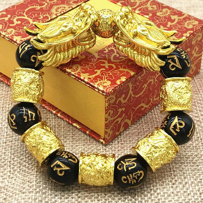 Buddha Stones Double Dragon Wealth Protection Bracelet Bracelet BS 1