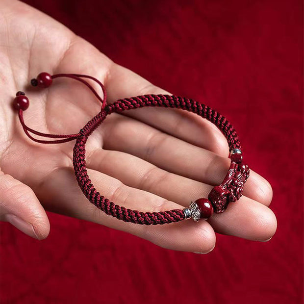 Buddha Stones Handcrafted PiXiu Cinnabar Wealth Luck Braided Bracelet Bracelet BS 20