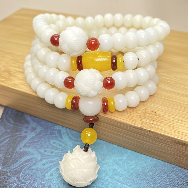 Buddha Stones Lotus Bodhi Seed Mala 108 Beads Protection Bracelet Bracelet BS 8*10mm