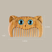 Buddha Stones Simple Cat Pattern Green Sandalwood Cure Portable Comb Comb BS 13
