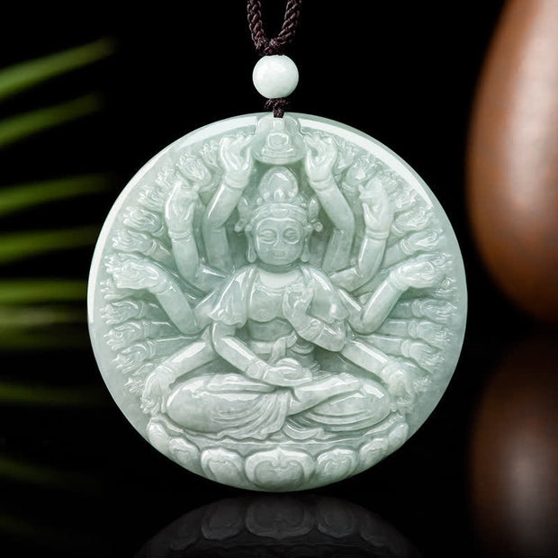 Buddha Stones Thousand-Hand Kwan Yin Avalokitesvara Jade Blessing String Necklace Pendant Necklaces & Pendants BS 8