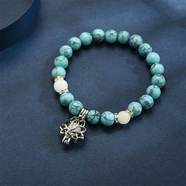 Buddha Stones Tibetan Turquoise Glowstone Luminous Bead Lotus Protection Bracelet Bracelet BS 25