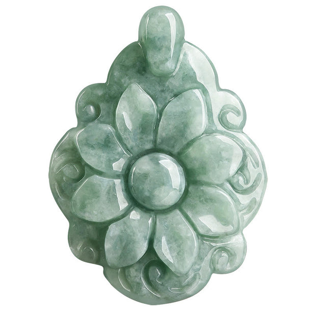 Buddha Stones Natural Jade Kalanchoe blossfeldiana Flower Pattern Luck Necklace Pendant Necklaces & Pendants BS 10
