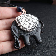 Buddha Stones Ebony Wood Elephant Balance Peace Necklace String Pendant