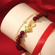Buddha Stones 925 Sterling Silver Natural Cinnabar Four Leaf Clover Flower Blessing Chain Bracelet