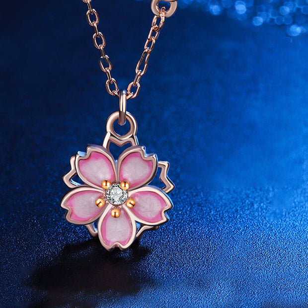 Buddha Stones 925 Sterling Silver Cherry Blossom Flower Rotatable Protection Necklace Pendant Necklaces & Pendants BS 5
