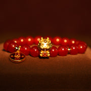 Buddha Stones Year of the Dragon Natural Red Agate Copper Coin Attract Fortune Bracelet Bracelet BS 1