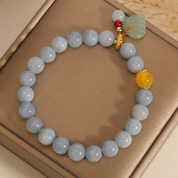 Buddha Stones Aquamarine Jade Leaf Healing Charm Bracelet Bracelet BS 7