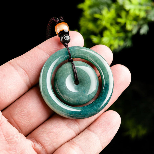 Buddha Stones Natural Round Jade Peace Buckle Luck Prosperity Necklace Pendant Necklaces & Pendants BS 4