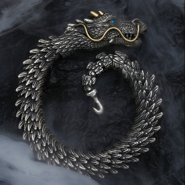 Buddha Stones Nordic Dragon Handmade Amulet Luck Protection Chain Bracelet Bracelet Bangle BS 24cm Copper Alloy