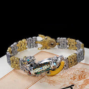 Buddha Stones Tibetan Nine-Eye Dzi Bead Copper Coin PiXiu Turquoise Wealth Bracelet Bracelet BS 6